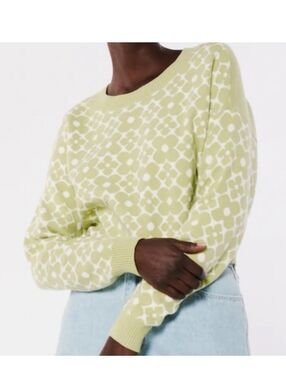 Hollister Sweater NWT Size L Green Mint Floral Long Sleeves Boho Cottagecore